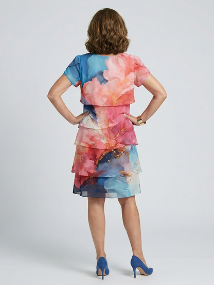 Mira | Women's Floral Relaxed Elegant Knee-Length Marble Print Dress