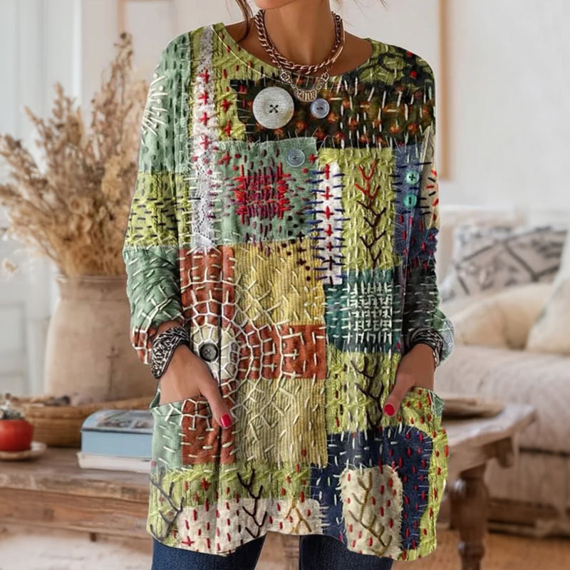 Women's Longline Retro Chic Casual Blouse with Pockets