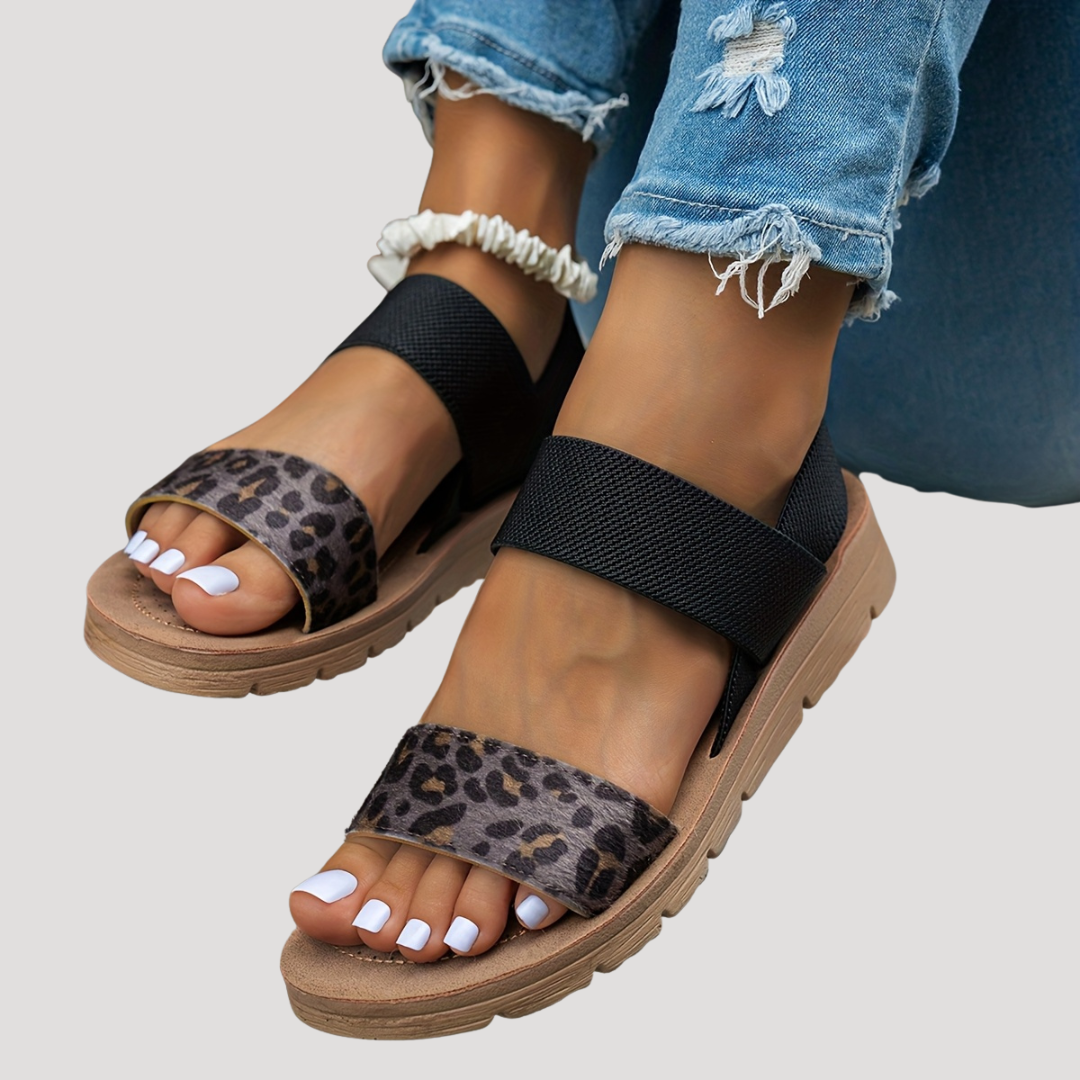 Women's Cushioned Open-Toe Stylish Leopard Print Cross-Strap Flat Sandals for Ultimate Comfort