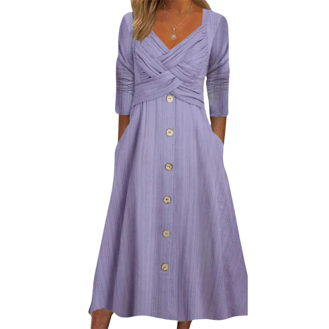 Ella | Women's Elegant Tummy Coverage Midi Dress with Pockets