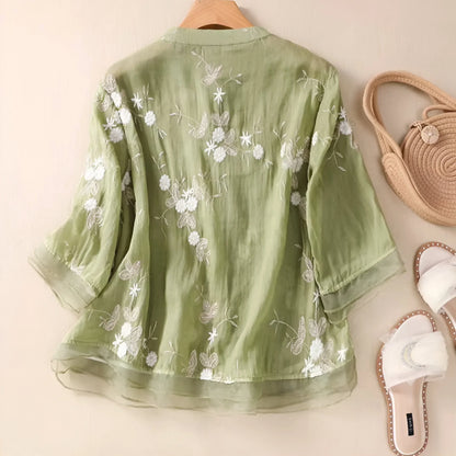 Emily | Women's Top with Embroidered Flowers
