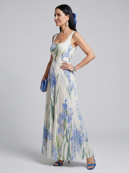 Ophelia | Women's Sleeveless Square Neck Floral Print Midi Dress