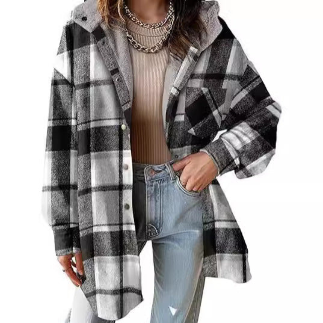 Tallulah | Women's Relaxed Fit Hooded Jacket in Check Pattern