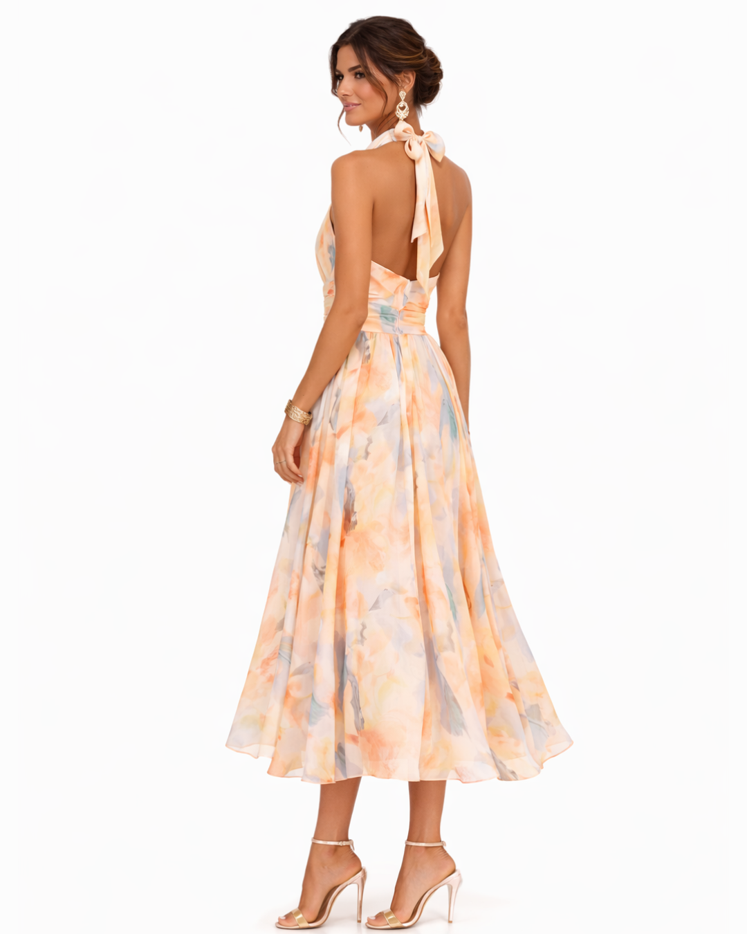 Women's Aurora Halter Neck Maxi Dress with Watercolour Print