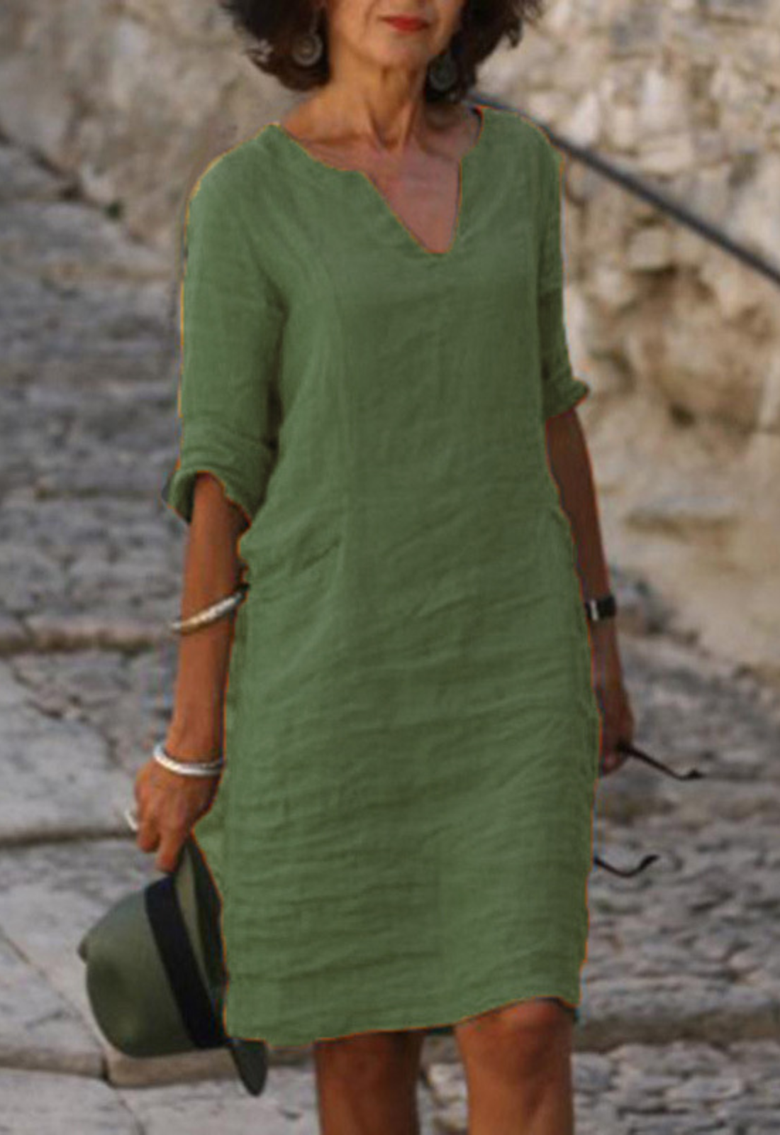 Elvy | Women's Sleek V-Neck Midi Dress