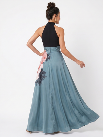 Olympas | Women's Halter Bodice Floral Skirt Maxi Dress