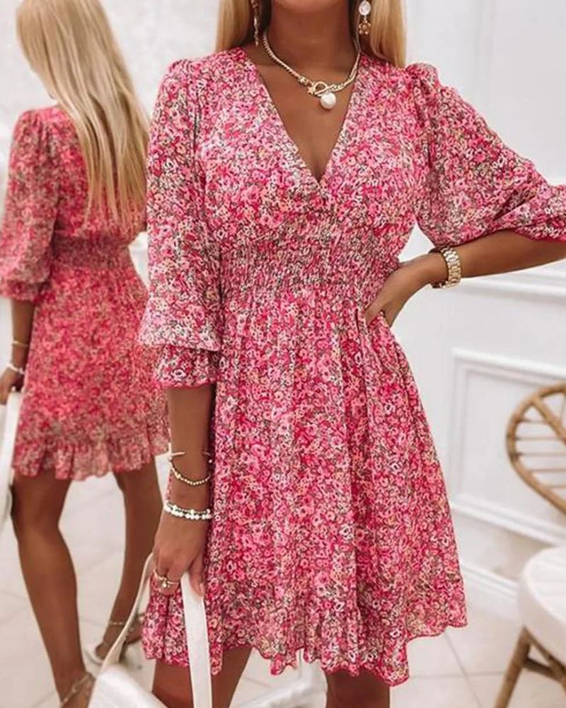 Sami | Women's Floral Summer Mini Dress with Ruffle Detail and Smocking
