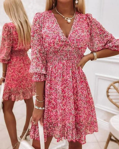 Sami | Women's Floral Summer Mini Dress with Ruffle Detail and Smocking