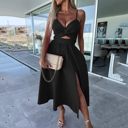 Chloe | Women's High Slit Spaghetti Strap Maxi Dress with Cut-Out