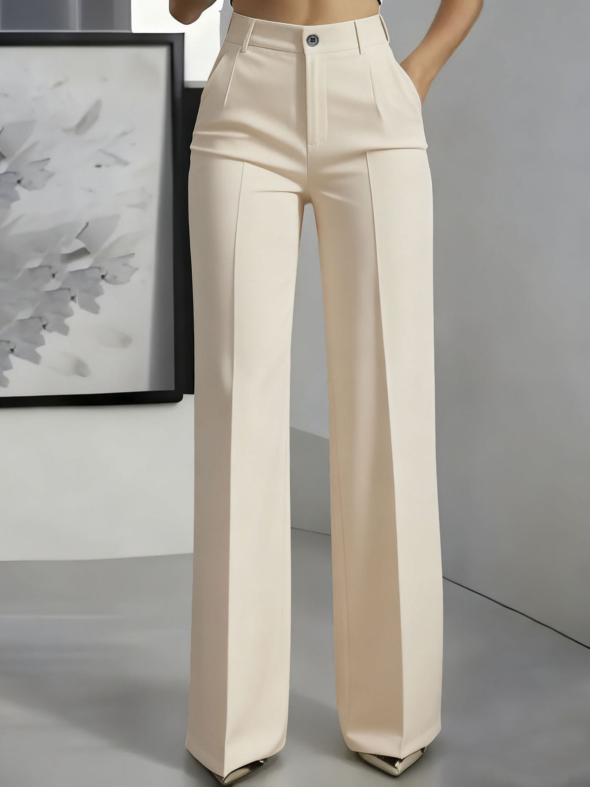 High-Waisted Women's Trousers with Stretchy Waistband