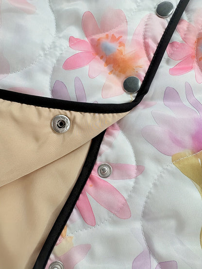 Women's Relaxed Pastel Floral Print Quilted Jacket