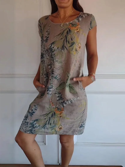 Summer Mini Dress for Women with Pockets and Vibrant Print