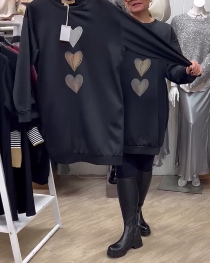 Francine | Women's Longline Relaxed Long Sleeve Heart Print Sweatshirt