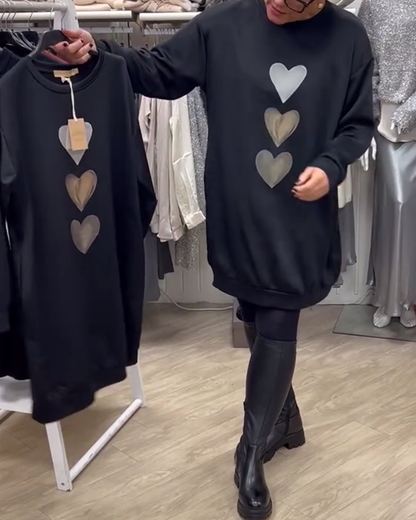 Francine | Women's Longline Relaxed Long Sleeve Heart Print Sweatshirt