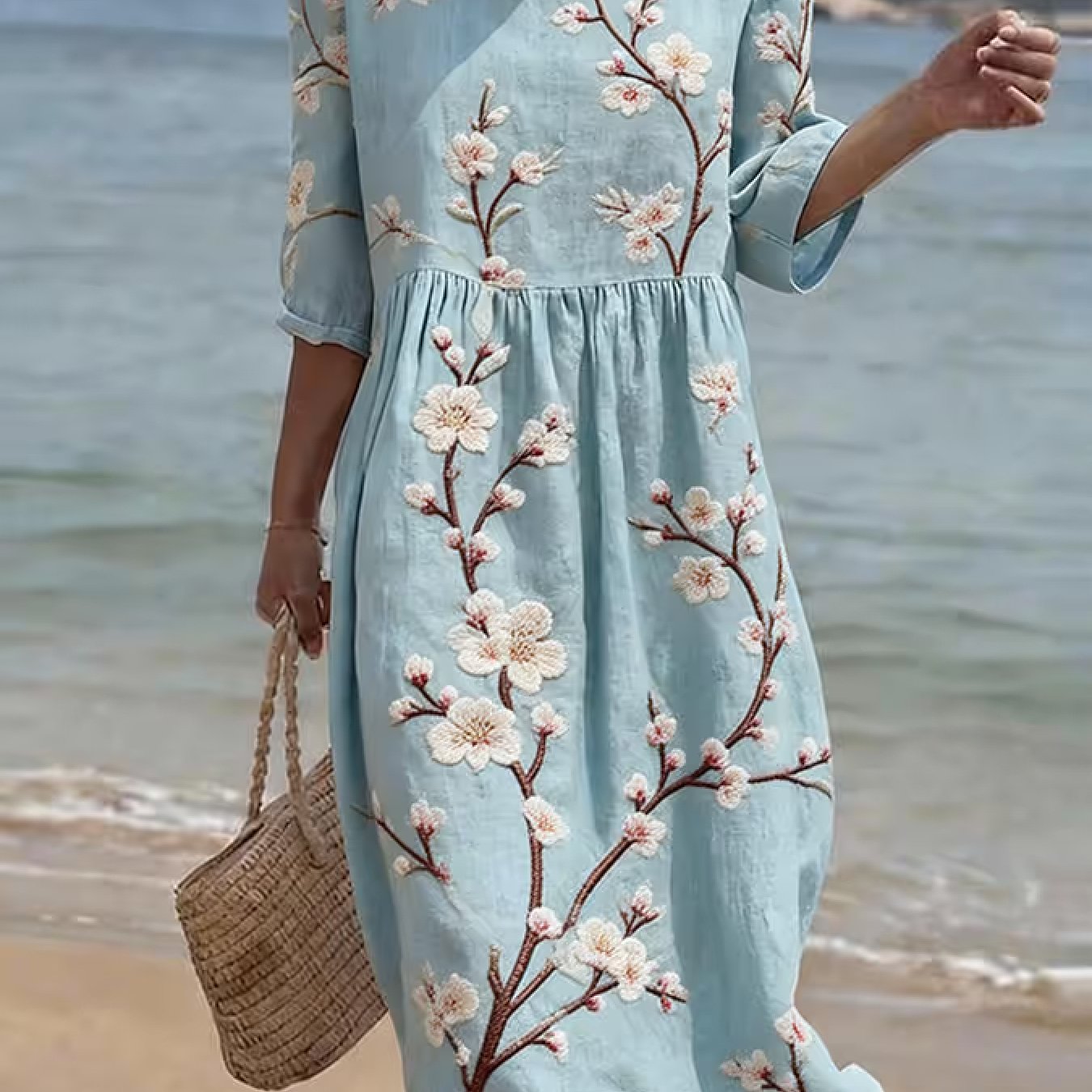Maya | Women's Floral Casual Elbow-Sleeve Midi Dress