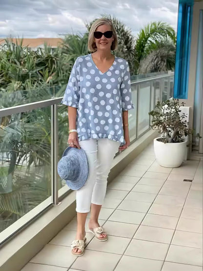 Chloe | Women's Polka Dot Stylish V-Neck Blouse