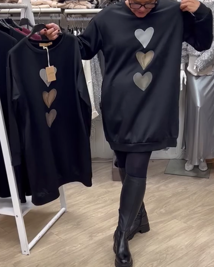 Francine | Women's Longline Relaxed Long Sleeve Heart Print Sweatshirt