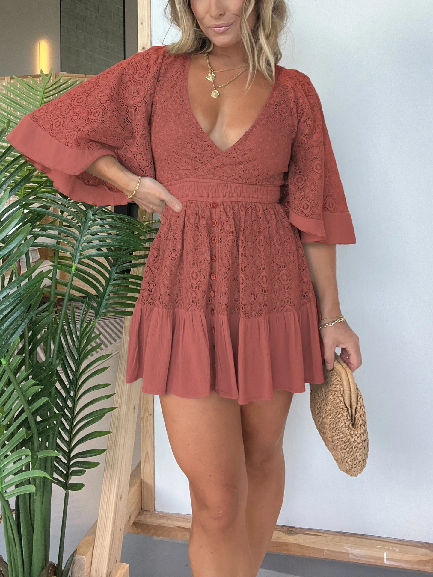 Women's Pink Laura, Crochet Romper Dress