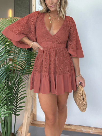 Women's Pink Laura, Crochet Romper Dress