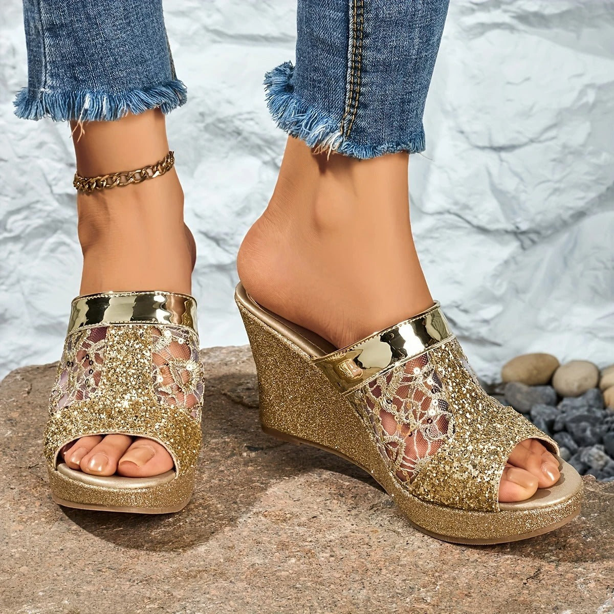 Alexis | Women's Open-Toe Elegant lace high-heeled sandals with Sequins