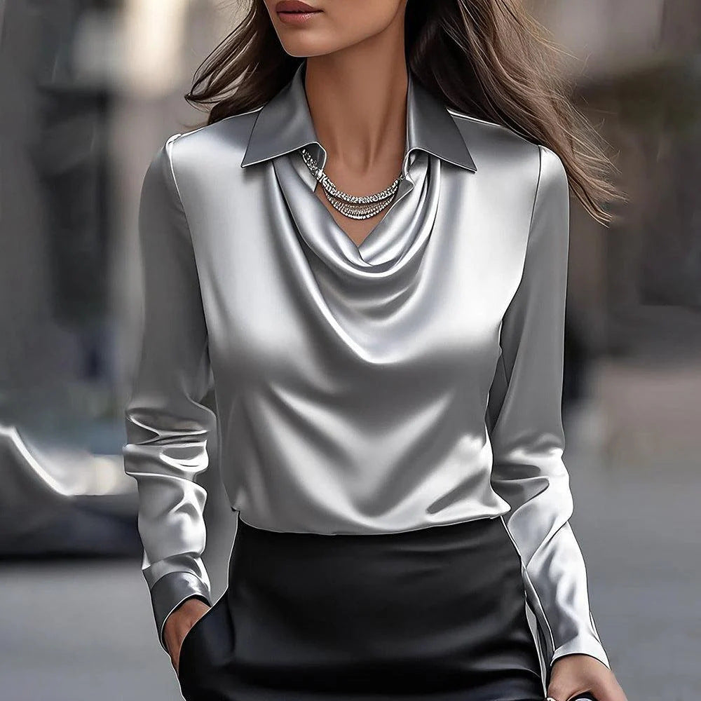 Olive | Women's Relaxed Elegant Blouse with Draped Neckline
