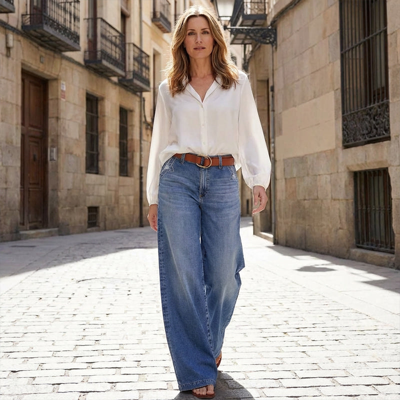 Retro High-Waisted Wide-Leg Jeans for Women
