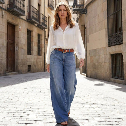 Retro High-Waisted Wide-Leg Jeans for Women