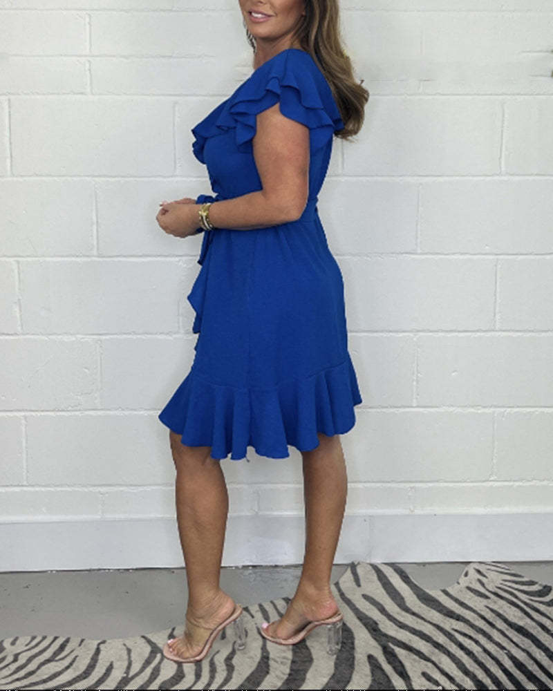 Rachel | Women's Elegant V-Neck Ruffle Dress