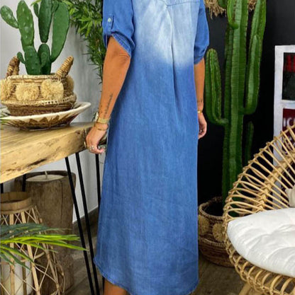 Ilse | Women's Relaxed Summer V-Neck Half Denim Midi Dress