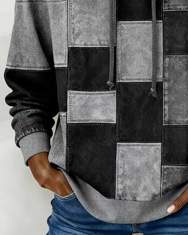 Women's Chic Long-Sleeve Checkered Hoodie