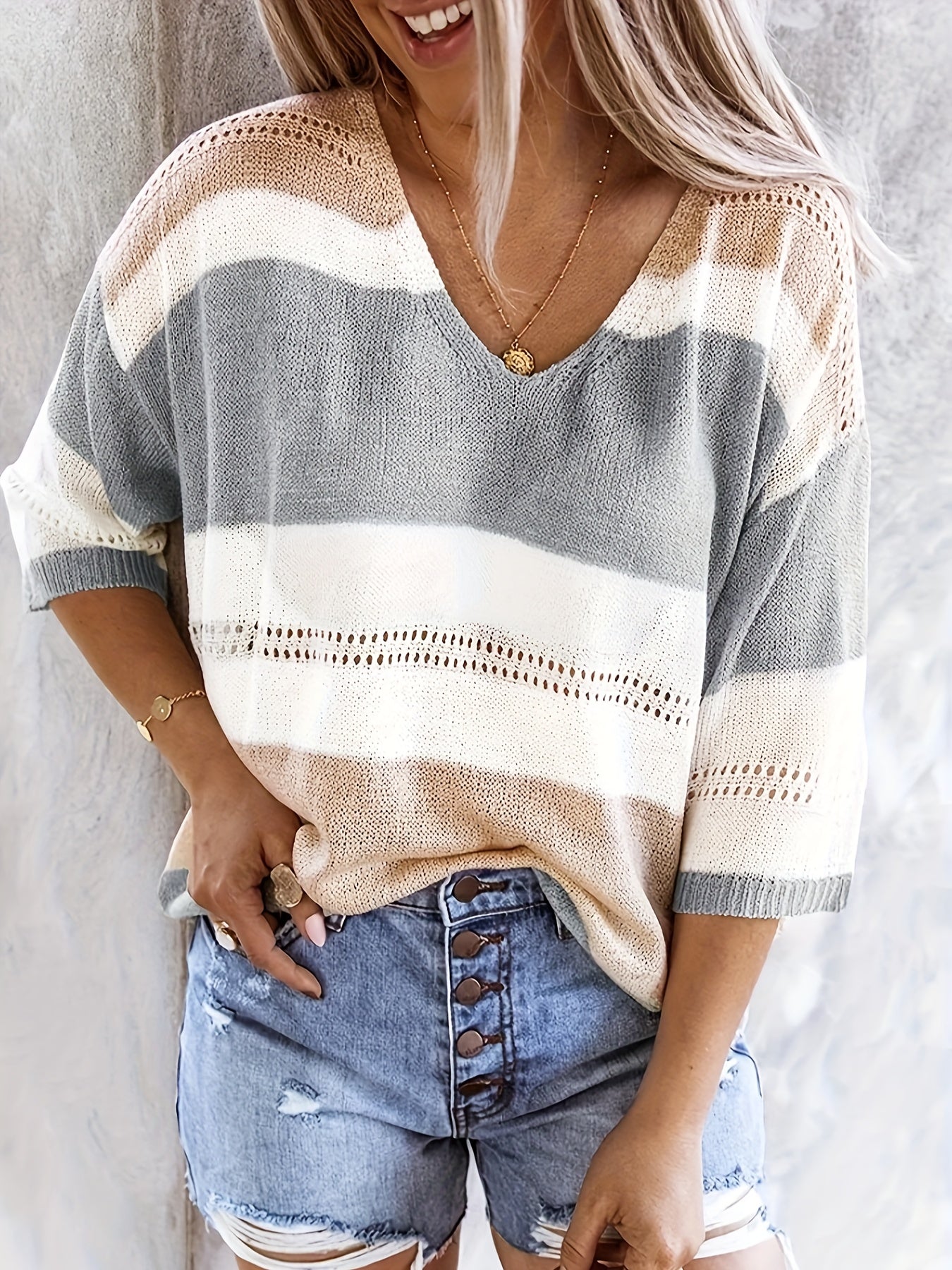 Olga | Women's Casual Striped V-Neck Jumper