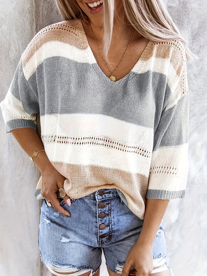 Olga | Women's Casual Striped V-Neck Jumper