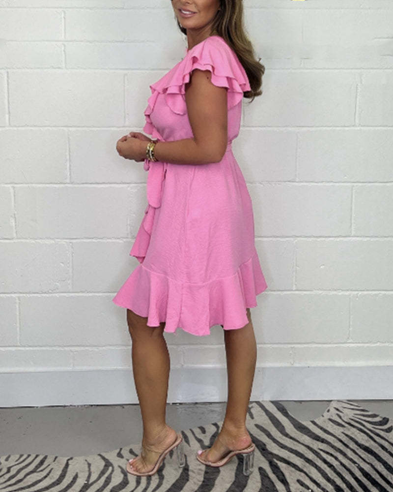 Rachel | Women's Elegant V-Neck Ruffle Dress
