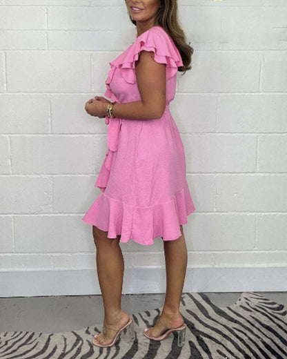 Rachel | Women's Elegant V-Neck Ruffle Dress