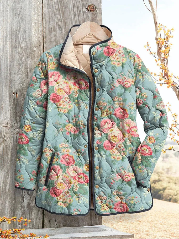 Women's Vintage Blue Floral Quilted Jacket