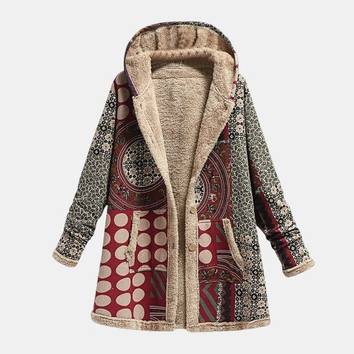 Scarlet | Women's Burgundy Geometric Coat