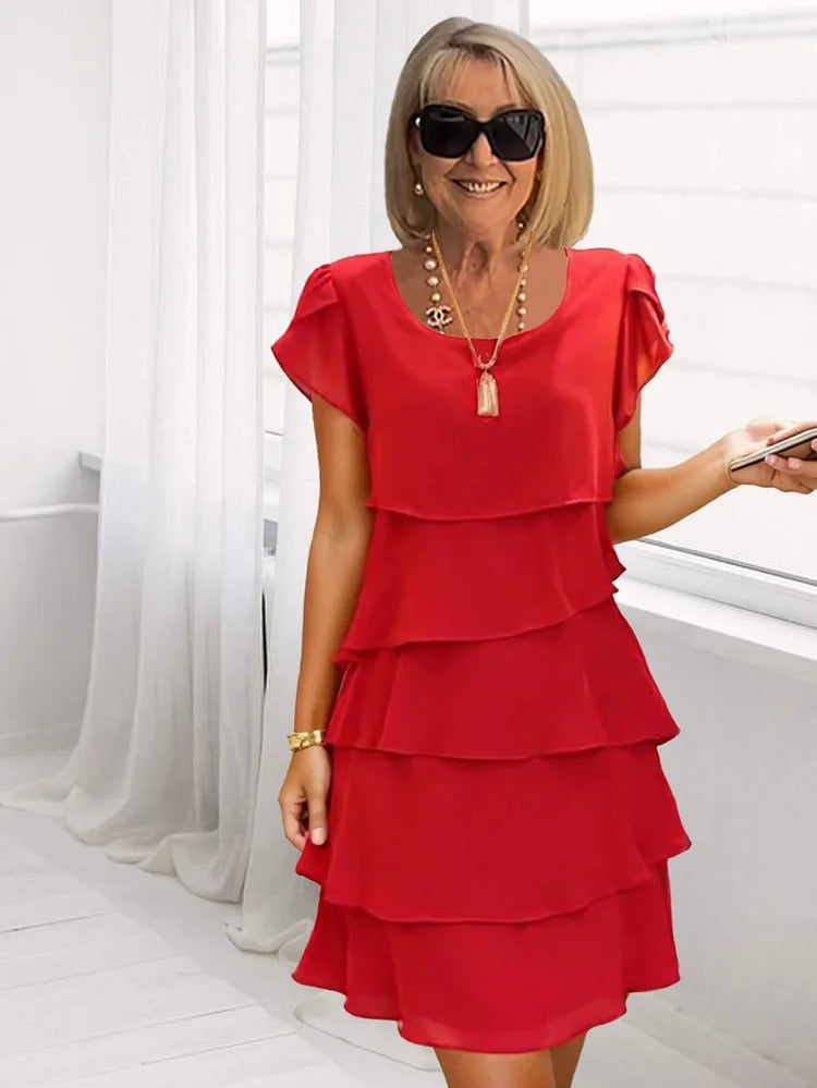 Paige | Women's Loose Midi Dress with Round Neck and Short Sleeve