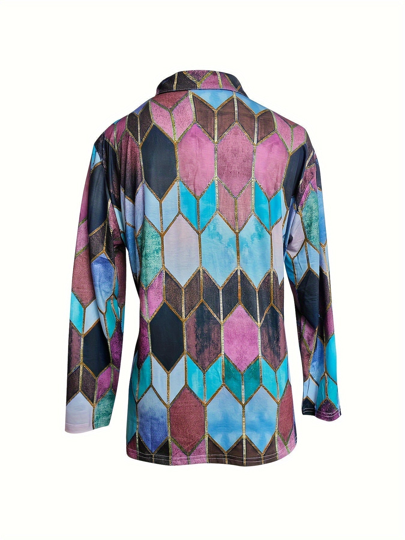 Bianca | Women's Longline Colourful Geometric Zip-Up Shirt