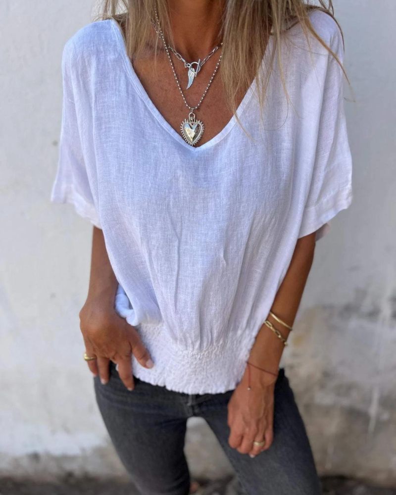 Carol | Women's Relaxed Summer Top with V-Neck and Short Sleeve
