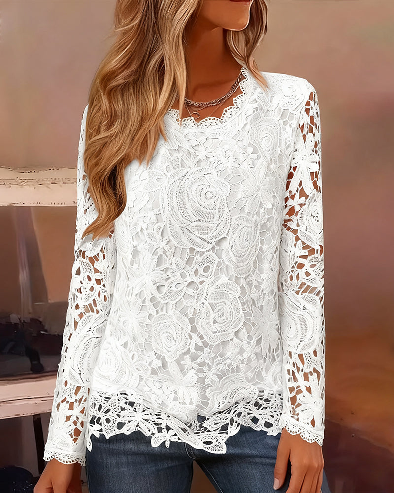 Women's Timeless Long Sleeve Blouse with Round Neck