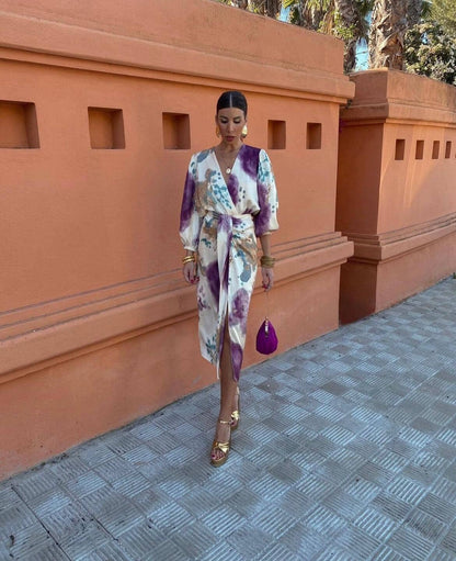 Mora | Elegant Women's Dress with V-Neck and Long Sleeve