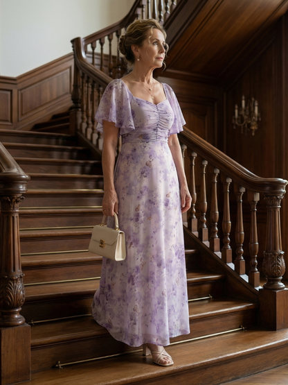 Vaelis | Women's Floral Flutter Sleeve Midi Dress