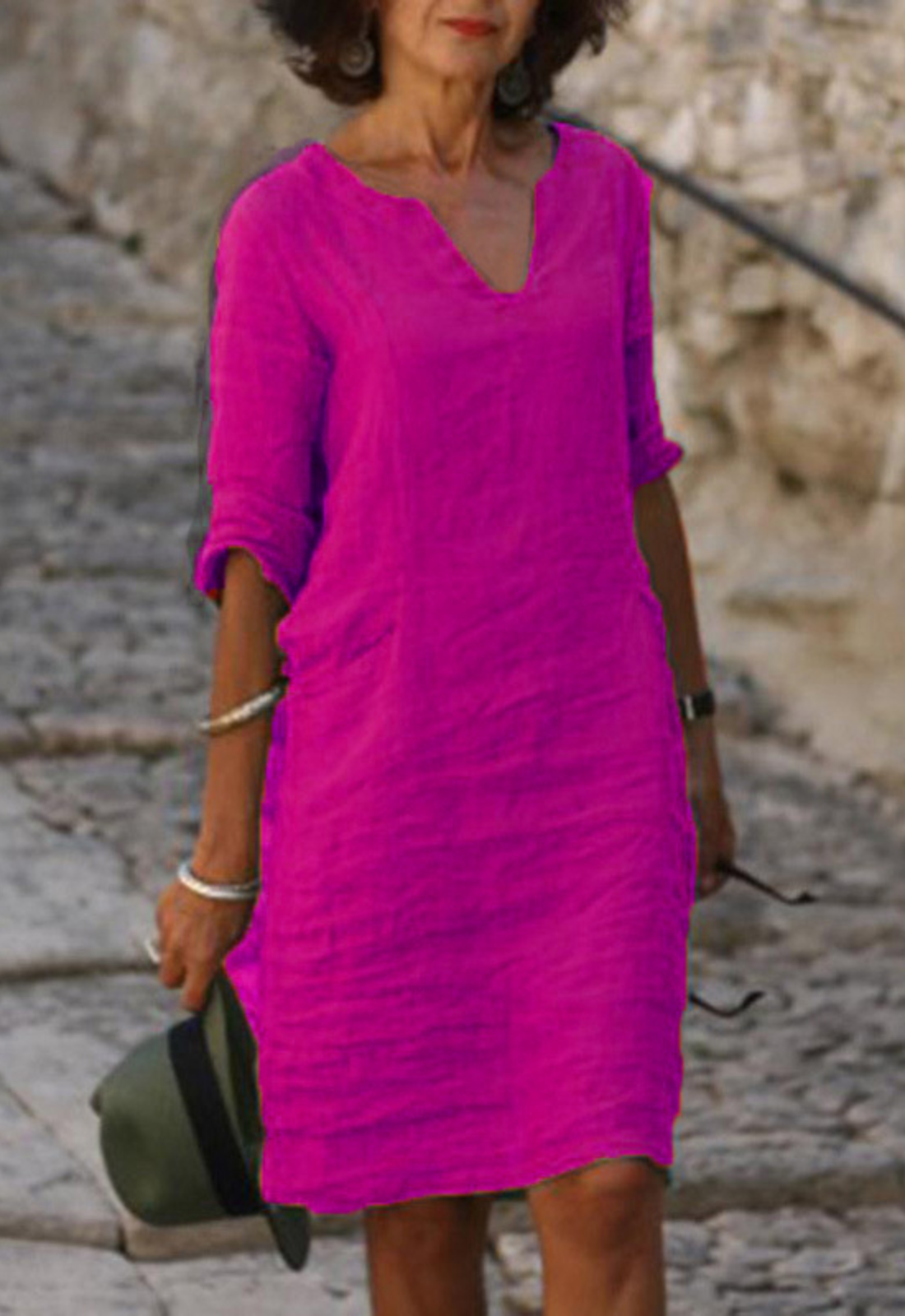 Elvy | Women's Sleek V-Neck Midi Dress
