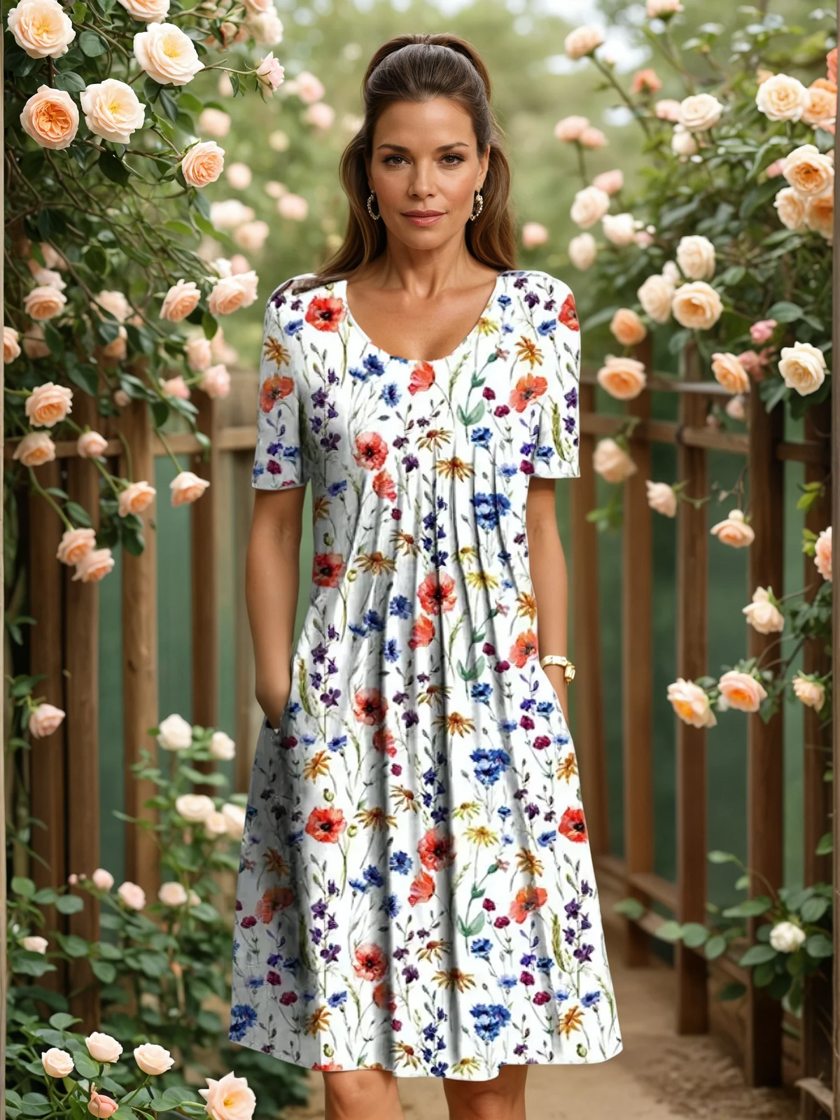 Fiona | Women's Elegant Everyday Midi Dress with Pockets
