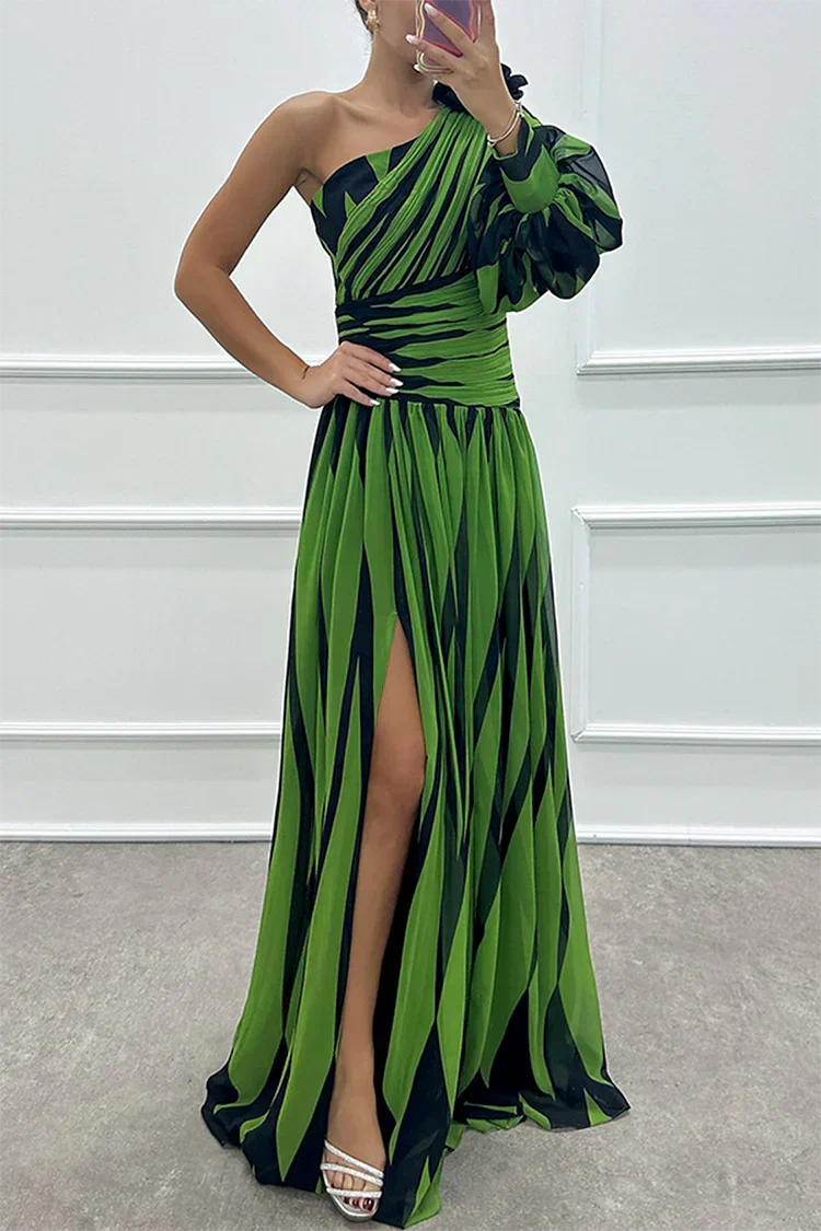Chloe | Women's Elegant Striped One Shoulder Maxi Dress