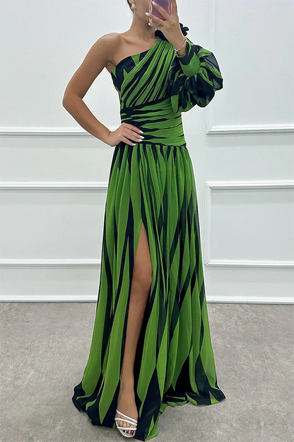 Chloe | Women's Elegant Striped One Shoulder Maxi Dress
