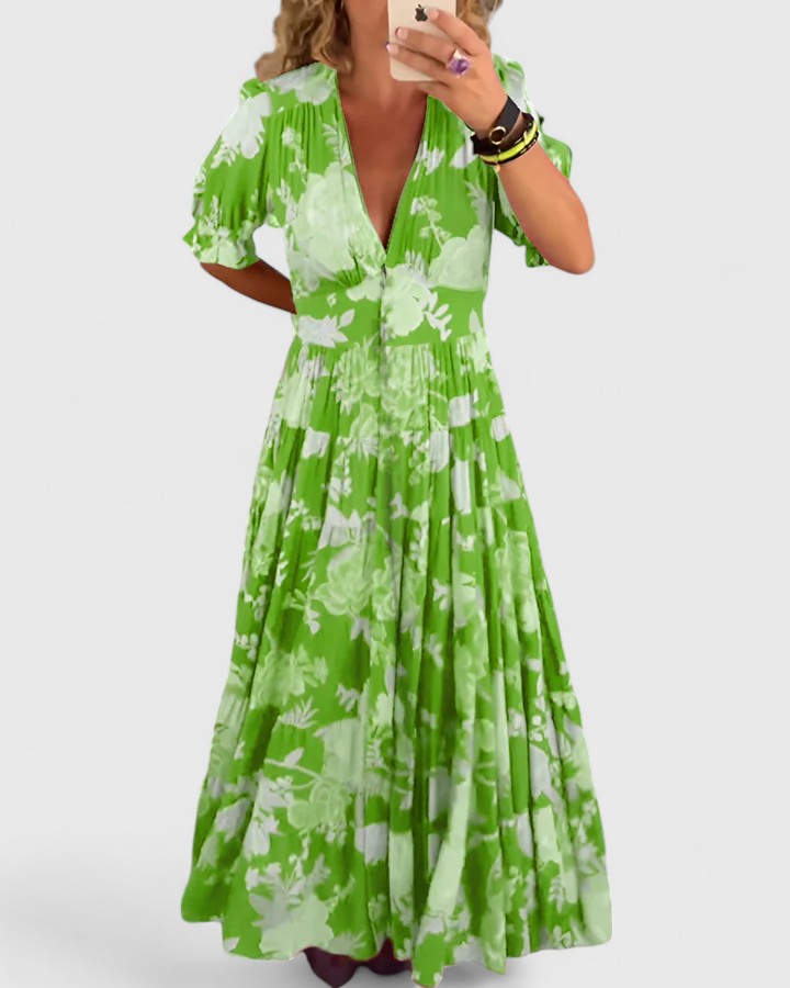Minelda | Women's Chic Floral V-Neck Maxi Dress with Pockets