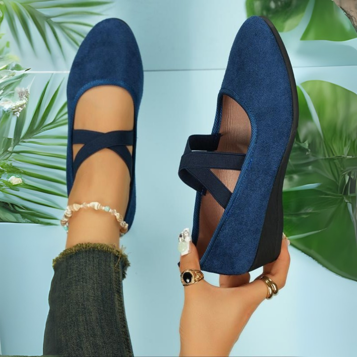 Women's Cushioned Buckle Closed-Toe Wedge Ballet Flats