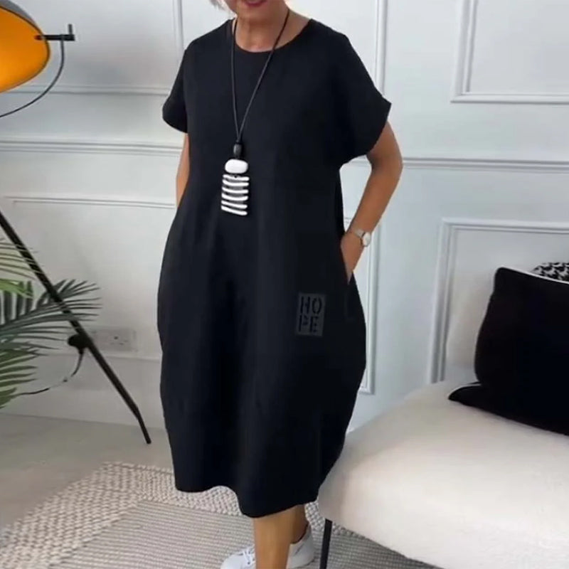 Zuzanna | Women's Airy Summer Midi Dress with Round Neckline
