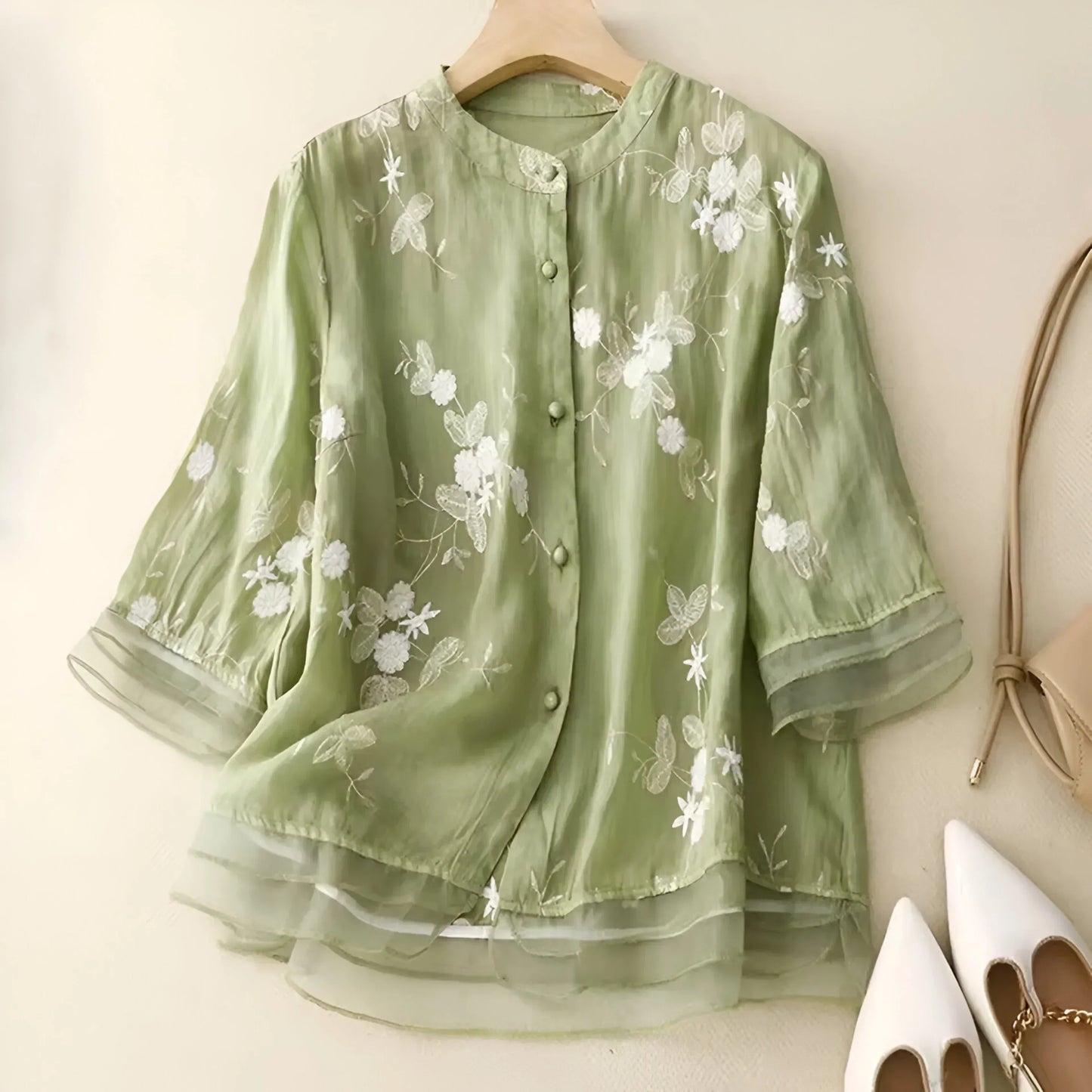Emily | Women's Top with Embroidered Flowers